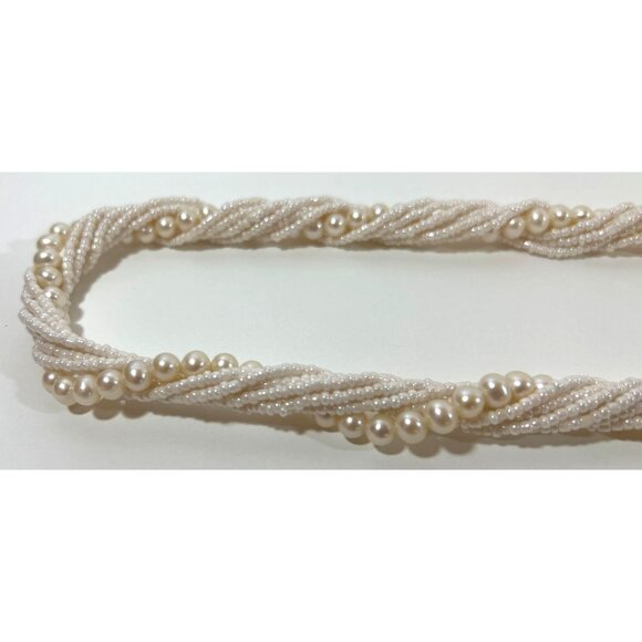 VTG Lee Sands Twisted 24" Necklace Lustrous White Freshwater Pearls & Seed Beads - Picture 4 of 8